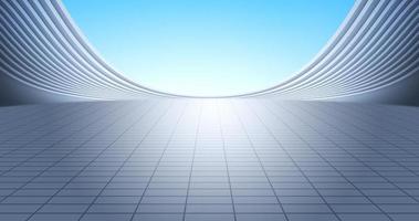 Modern silver curved building with ground, with bright sky background. 3D rendering illustration. photo
