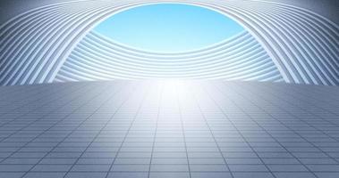 Modern silver curved building with ground, with bright sky background. 3D rendering illustration. photo