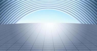 Modern silver curved building with ground, with bright sky background. 3D rendering illustration. photo