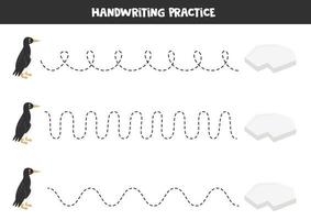 Tracing lines for kids. Cartoon guillemot and ice berg. vector