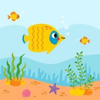 Vector illustration of cartoon yellow butterfly fish. underwater life.