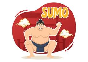 sumo luchador ilustración con luchando japonés tradicional marcial Arte y deporte actividad en plano dibujos animados mano dibujado aterrizaje página plantillas vector