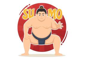 Sumo Wrestler Illustration with Fighting Japanese Traditional Martial Art and Sport Activity in Flat Cartoon Hand Drawn Landing Page Templates vector