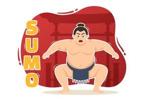 Sumo Wrestler Illustration with Fighting Japanese Traditional Martial Art and Sport Activity in Flat Cartoon Hand Drawn Landing Page Templates vector