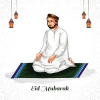 Hand draw eid mubarak greeting card background vector