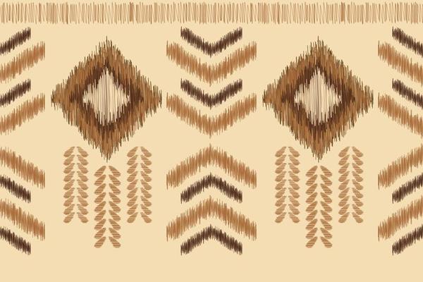Ethnic Ikat fabric pattern geometric style.African Ikat embroidery Ethnic oriental pattern brown cream background. Abstract,vector,illustration.For texture,clothing,wrapping,decoration,carpet.