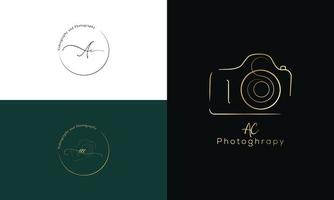 Hand drawn camera photography logo vector