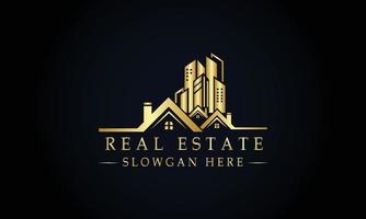 Black Gold Real Estate Logo. Construction Architecture Building Logo Design Template Element vector