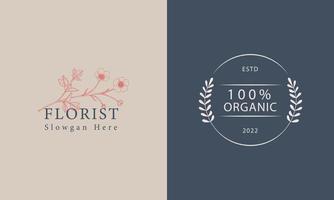 Botanical Floral element Hand Drawn Logo with Wild Flower and Leaves vector