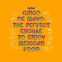 Cinco de Mayo. Bright letters and Mexican food. Vector illustration.