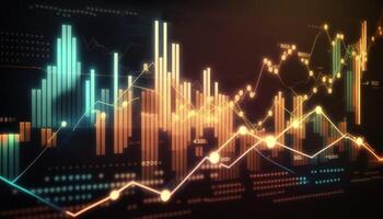 , stock market chart lines, financial graph on technology abstract background represent financial crisis, financial meltdown. Technology concept, trading market concept. photo