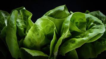 generativo ai, lechuga macro fotorrealista ilustración, agrícola plantas. naturaleza orgánico sano granja comida concepto, horizontal bandera. foto