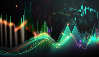 , stock market chart lines, financial graph on technology abstract background represent financial crisis, financial meltdown. Technology concept, trading market concept. photo