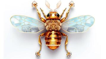 generativo ai, hermosa miel abeja broche, ópalo Roca y dorado color paleta aislado en blanco antecedentes. bisutería, joyería cerca arriba foto