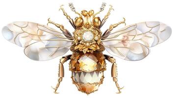 generativo ai, hermosa miel abeja broche, ópalo Roca y dorado color paleta aislado en blanco antecedentes. bisutería, joyería cerca arriba foto