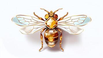 generativo ai, hermosa miel abeja broche, ópalo Roca y dorado color paleta aislado en blanco antecedentes. bisutería, joyería cerca arriba foto