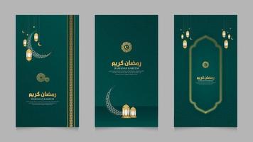 Eid Mubarak and Ramadan Kareem Green Islamic Arabic Realistic Social Media Stories Collection Template vector