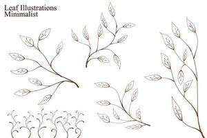 Set of leaf with branch. Vector hand drawn set of silhouette branches with leaves line. Set of floral and leaf. Design element for cards, invitations, posters, posters, backgrounds.