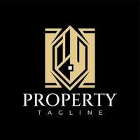 Luxury gold property building logo design template. Modern home apartment logo. vector