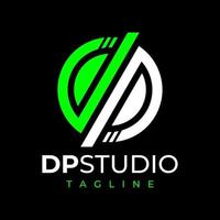 Modern digital circle letter D P DP logo design. Tech game studio initial DP. vector