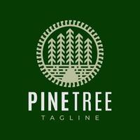 Vintage pine tree logo design template. Retro landscape forest logo vector. vector