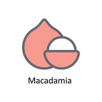 Macadamia  Vector Fill outline Icons. Simple stock illustration stock