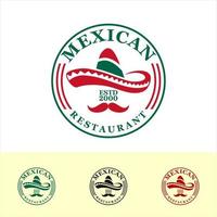 Set Of mexican food cuisine logo  restaurant logo of sombrero hat, emblem, sticker, badge mustaches for traditional Mexican snack or drink bar. Vector isolated design for spicy hot meal cafe menu