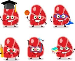 School student of meat cartoon character with various expressions vector