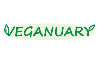 Vector illustration, green veganuary logo, icon with leaves