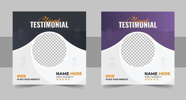 Customer feedback testimonial social media post or web banner template. client testimonials social media post banner design template with multicolor vector