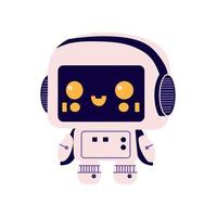 Cute robot in retro futuristic style. Android bot character, smart machine . Smart assistant with clipboard, studying information. Flat vector illustration isolated on white background