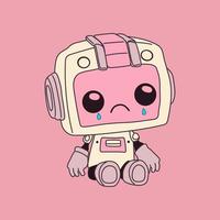 Robot. Cute artificial robotic character crying. Hand drawn Vector illustration. Futuristic retro androids. Cartoon style. Isolated design elements.