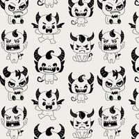 Seamless pattern with Stickers emoji emoticon emotion happy characters sweet hellish entity cute horned devil, evil spirit, devilry, impure force vector