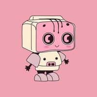 Robot. Cute artificial robotic character. Hand drawn Vector illustration. Futuristic retro androids. Cartoon style. Isolated design elements.