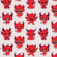 Seamless pattern with Stickers emoji emoticon emotion happy characters sweet hellish entity cute horned devil, evil spirit, devilry, impure force vector