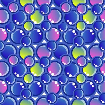 Bubbles vector seamless pattern with flat line icons. Blue texture. Fizzy water background, abstract effervescent effect wallpaper.