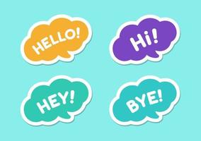 Cute Hello and Bye greeting speech bubble icon set. Simple flat vector illustration.