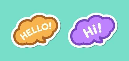 Cute Hello greeting speech bubble icon set. Simple flat vector illustration.