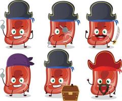 Cartoon character of ham with various pirates emoticons vector