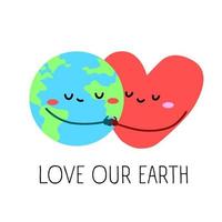 Worlg global ecology problem. Love our Earth planet whole your heart. Green card about environment. Symbol of protection and peace vector