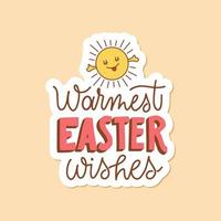 Joyful Happy Easter hand-drawn lettering for greeting cards, social media posts, stickers. Colorful candy pastels spring vector illustration in flat style.