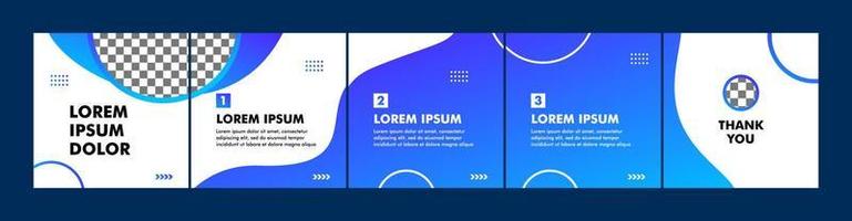 set of carousel or microblog templates with blue gradient colors for social media posts vector