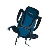 Trekking backpack icon. Comfortable ergonomic travel bag with shoulder and belt straps for effective load distribution. Rucksack for outdoor equipment, camping, climbing, hiking. Vector illustration.