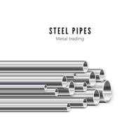 Metal pipes stack. Banner template of tube production. Vector illustration isolated on white background