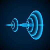 Abstract digital sound wave. Radial sonar waves. Sine wave on dark background. Vector illustration
