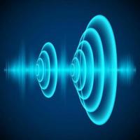 Abstract digital sound wave. Sine wave on dark background. Radial sonar waves. Vector illustration