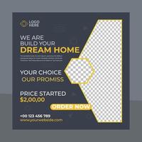 We are build your Dream Home- social media post template. Suitable for social media posts and web or internet ads. Vector illustration with Photo College.