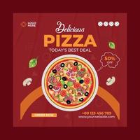 New editable Delicious Pizza social media post template. Suitable for social media posts and web or internet ads. Vector illustration with Photo College.