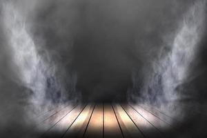 lighting and smoke on stage with wooden floor photo