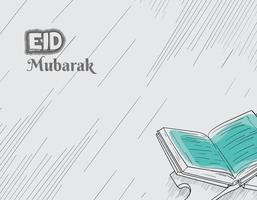 Eid mubarak design with alqur'-an background in grunge design vector